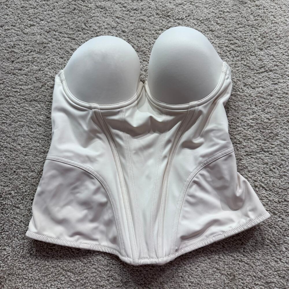 Jezebel Longline Bustier Corset Bra Strapless Women's Size 36B Off White Cream